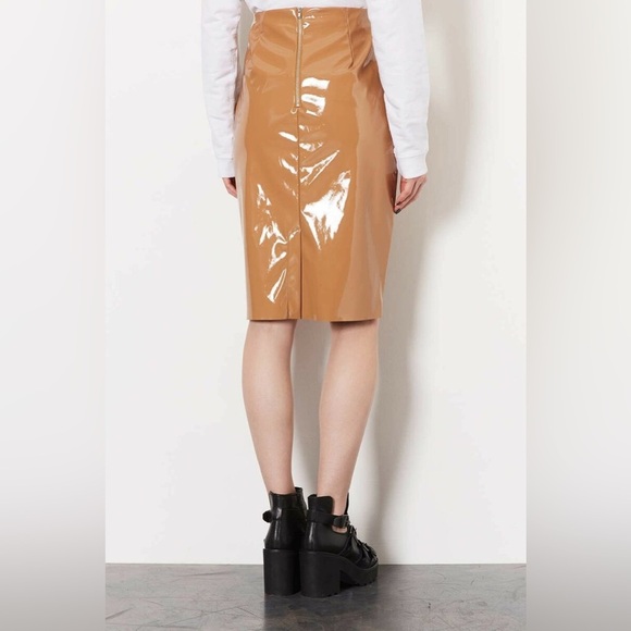 Topshop Tan Beige Vinyl Midi Pencil Skirt - Picture 2 of 10